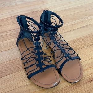 Black lulu's gladiator sandals, size 8